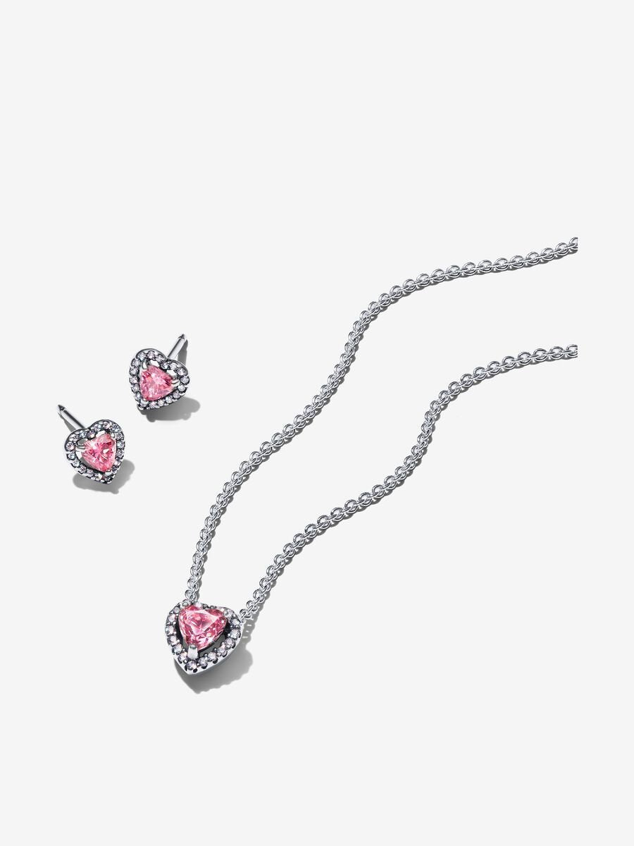 Set Pandora De Corazón Rosa con aretes