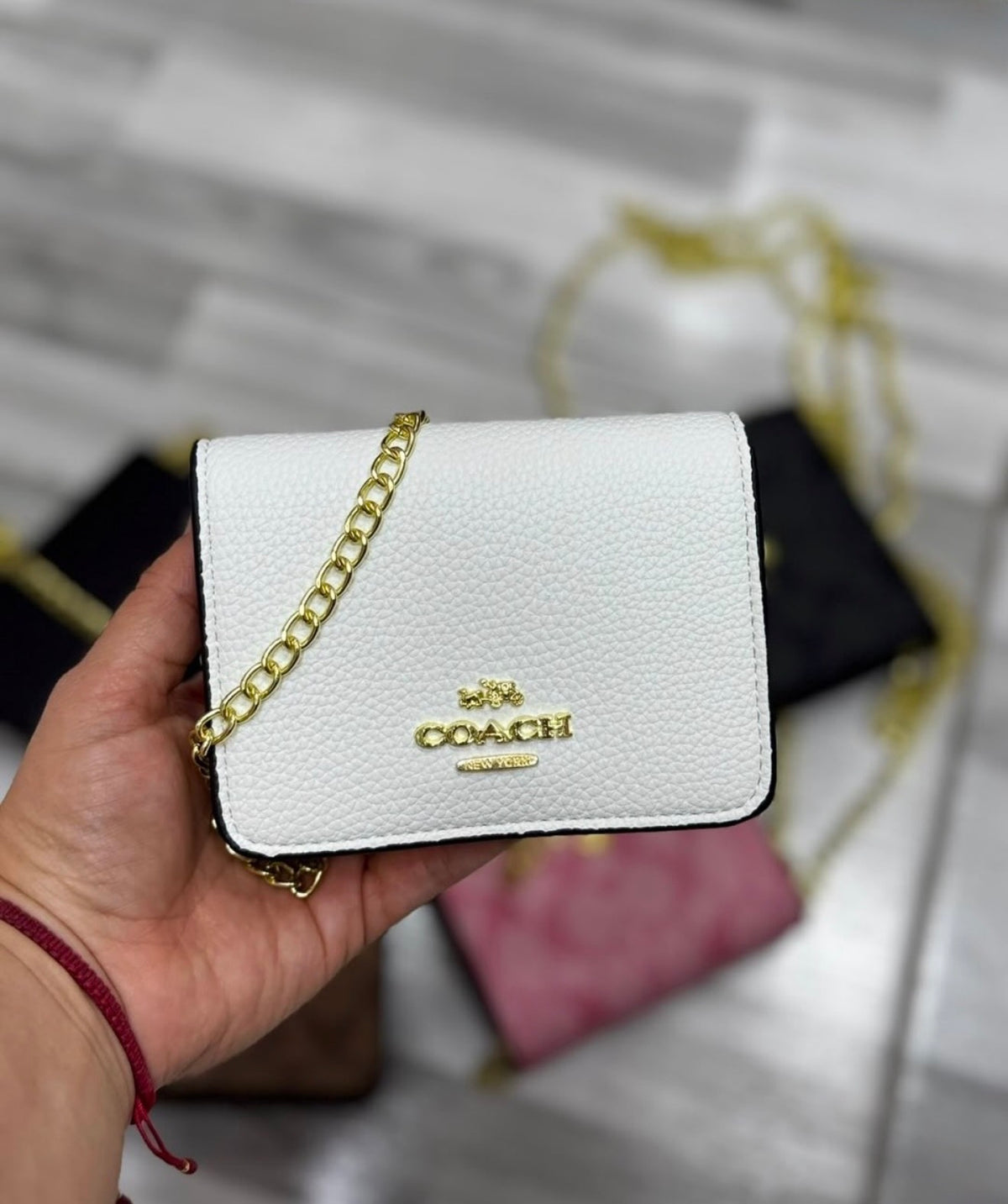 Cartera Coach Mini Blanca De Cadena Con Caja