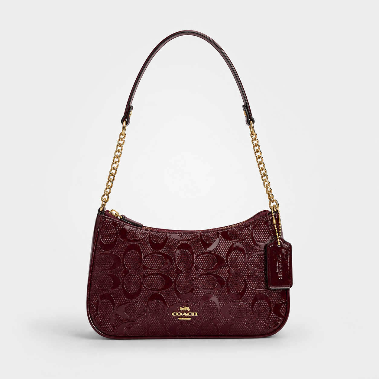 Cartera Coach De Hombro Mediana Teri Color Rojo Vino Charol Brillante