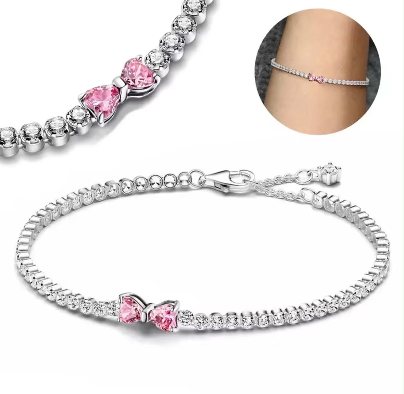 Brazalete Pandora De Tenis Moño Brillante Rosa