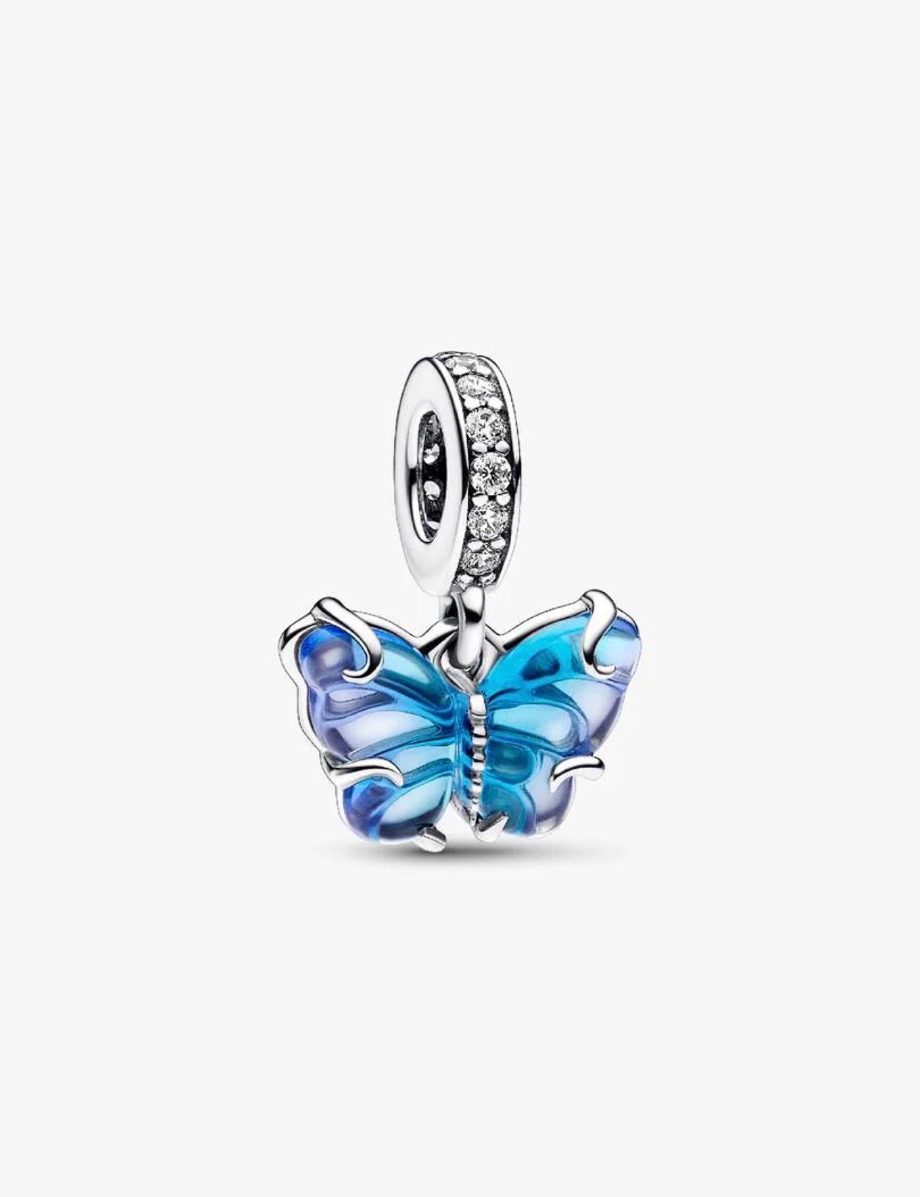 Charm Pandora Colgante de Mariposa de Cristal Azul de Murano