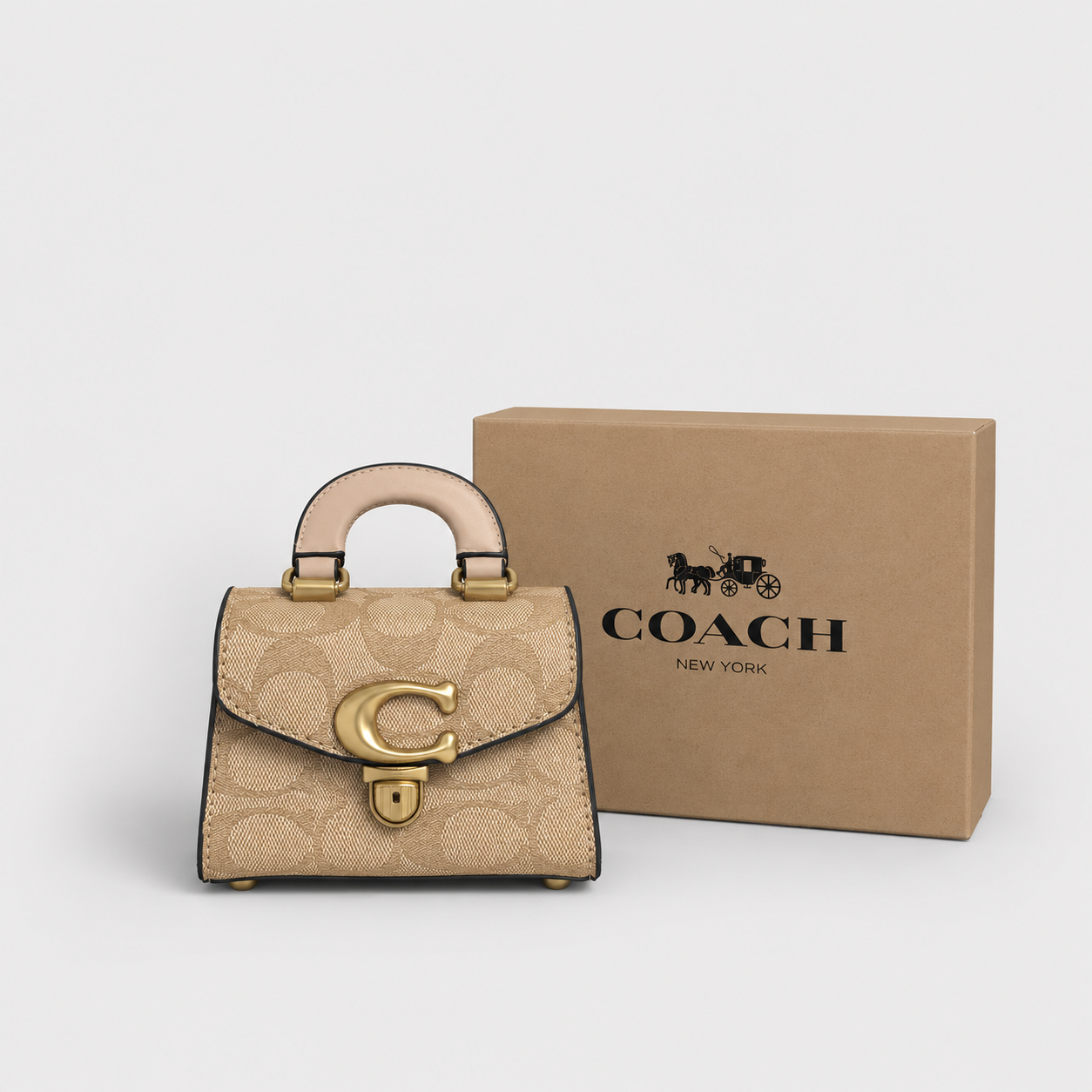 Cartera Mini Coach Sammy Top Handle 12 Khaki Con Caja