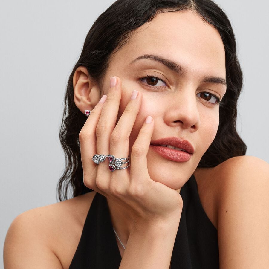 Anillo Pandora Corazón Rosa Brillante