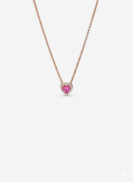 Collar Pandora Corazón Rosa En Rose Gold