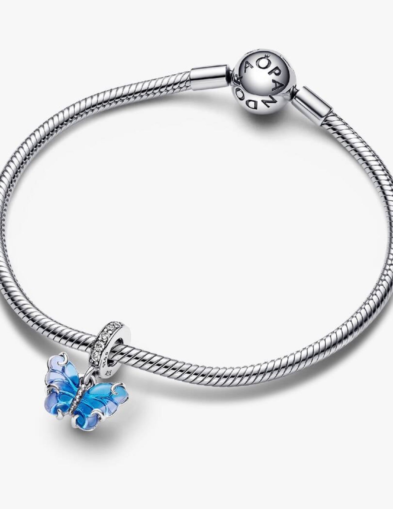 Charm Pandora Colgante de Mariposa de Cristal Azul de Murano
