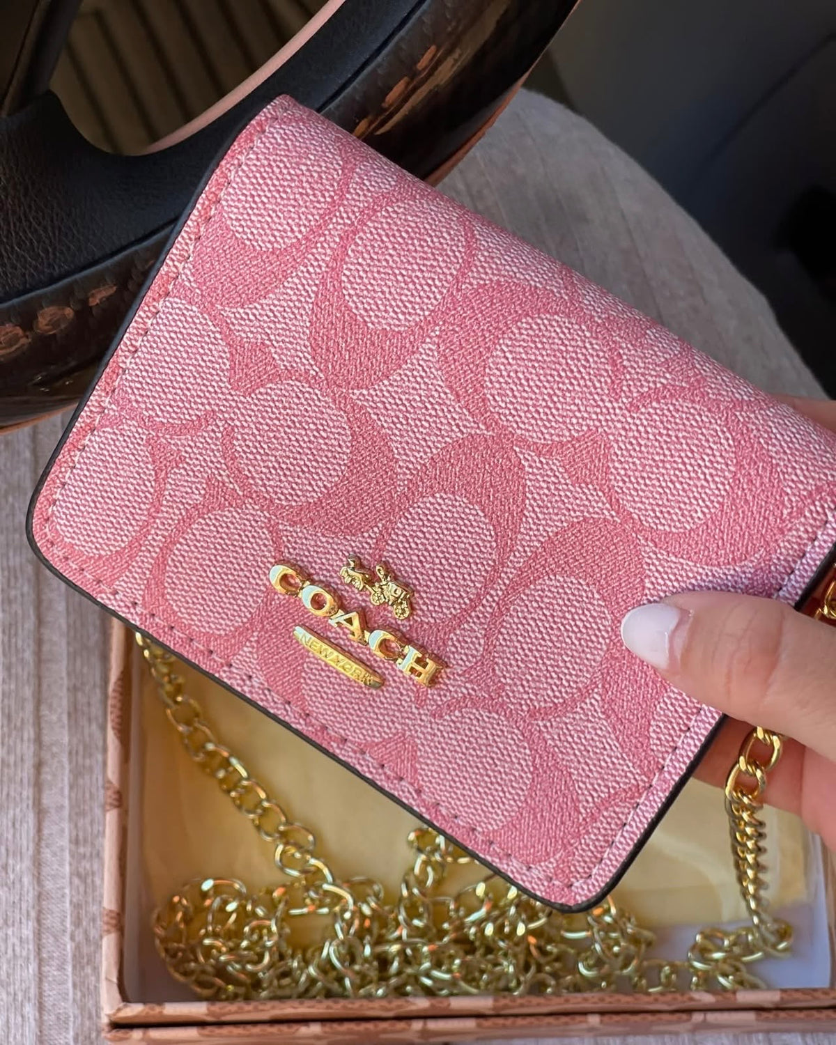 Cartera Coach Mini Rosa De Cadena Con Caja