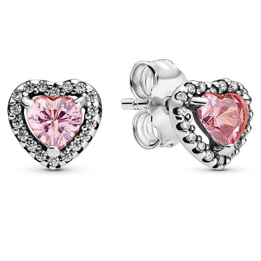 Aretes Pandora Corazones en Relieve Rosa