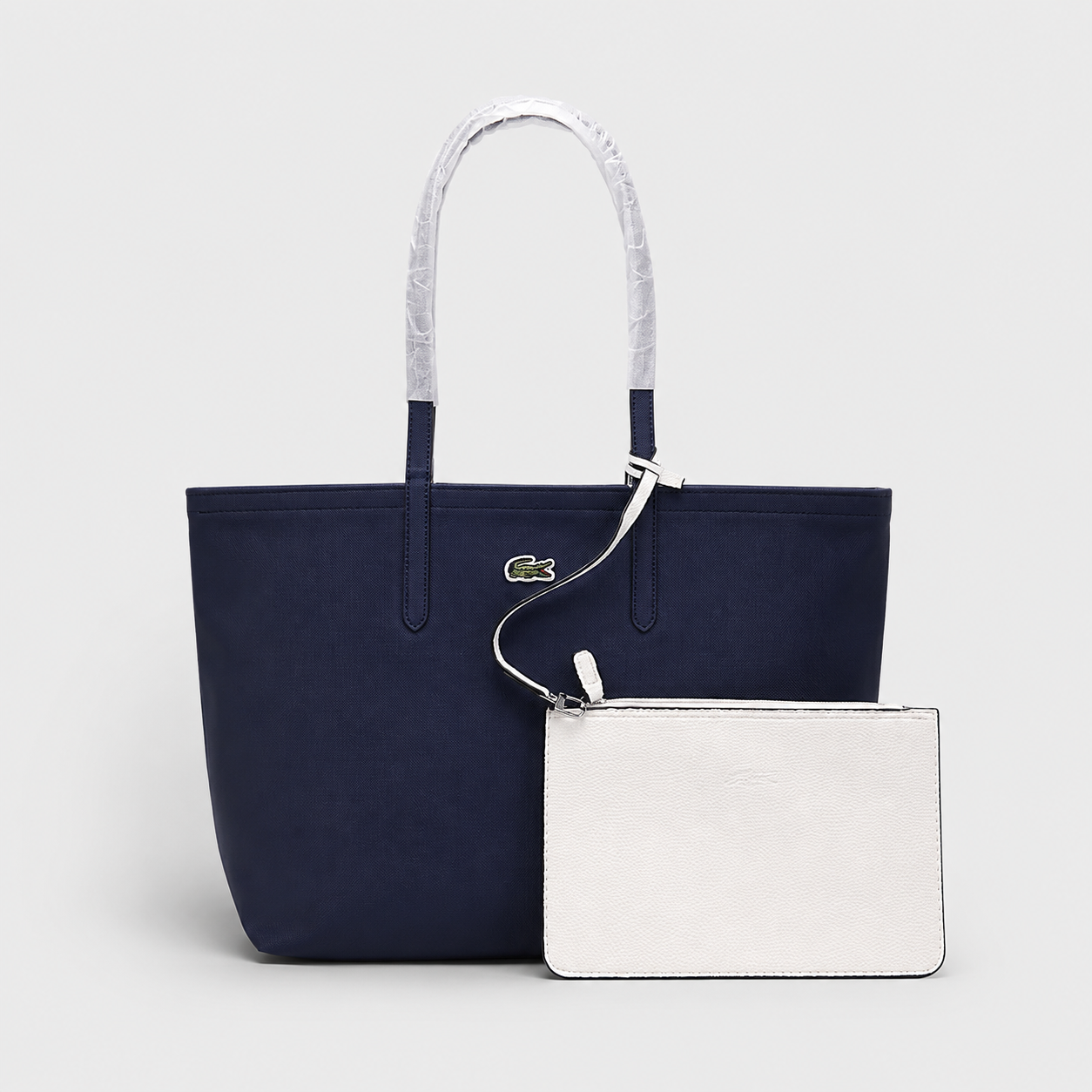 Cartera Lacoste Grande Con Bolsa De Mano De 2 Colores Azul Y Blanco