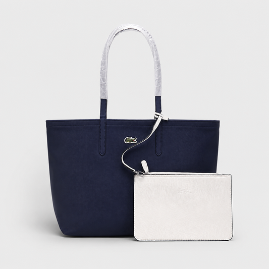 Cartera Lacoste Grande Con Bolsa De Mano De 2 Colores Azul Y Blanco