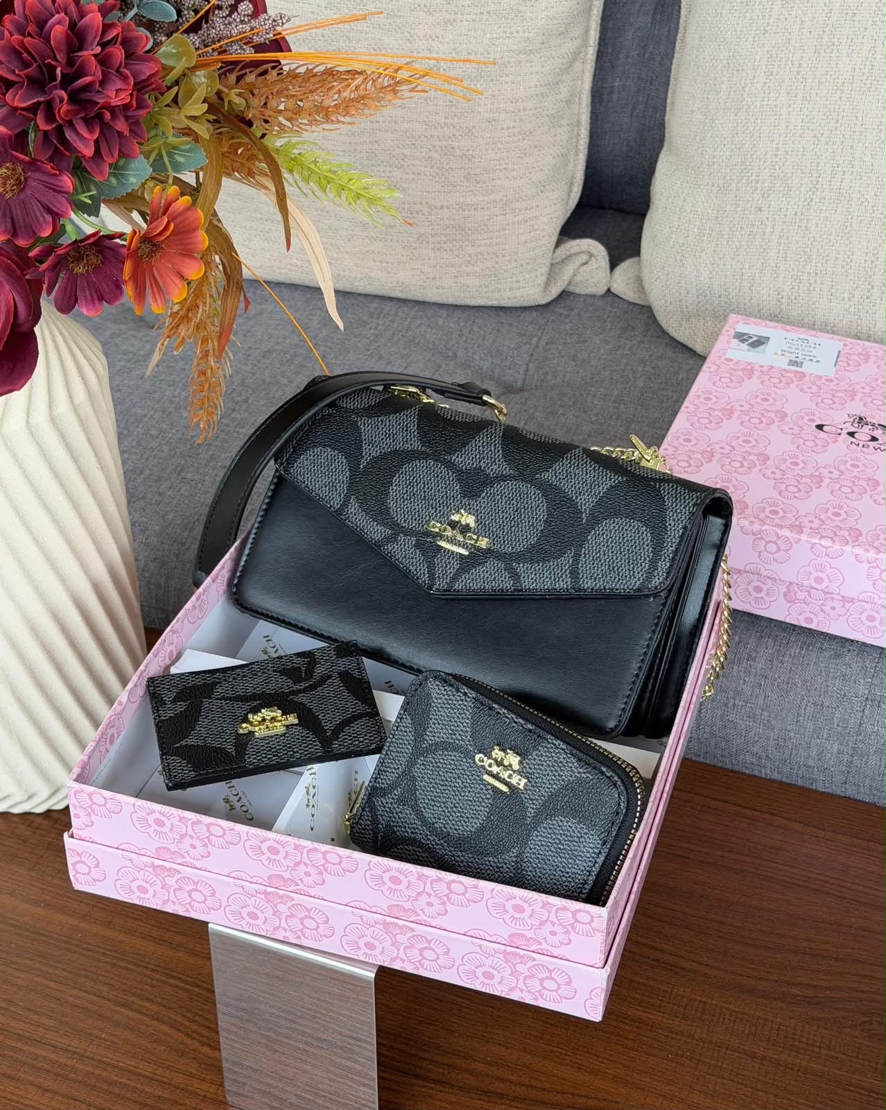 Set Coach De 3 Piezas Rectangular Negro Con Caja