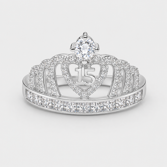 Anillo De 15 Años En Plata Modelo 3 En Blanco