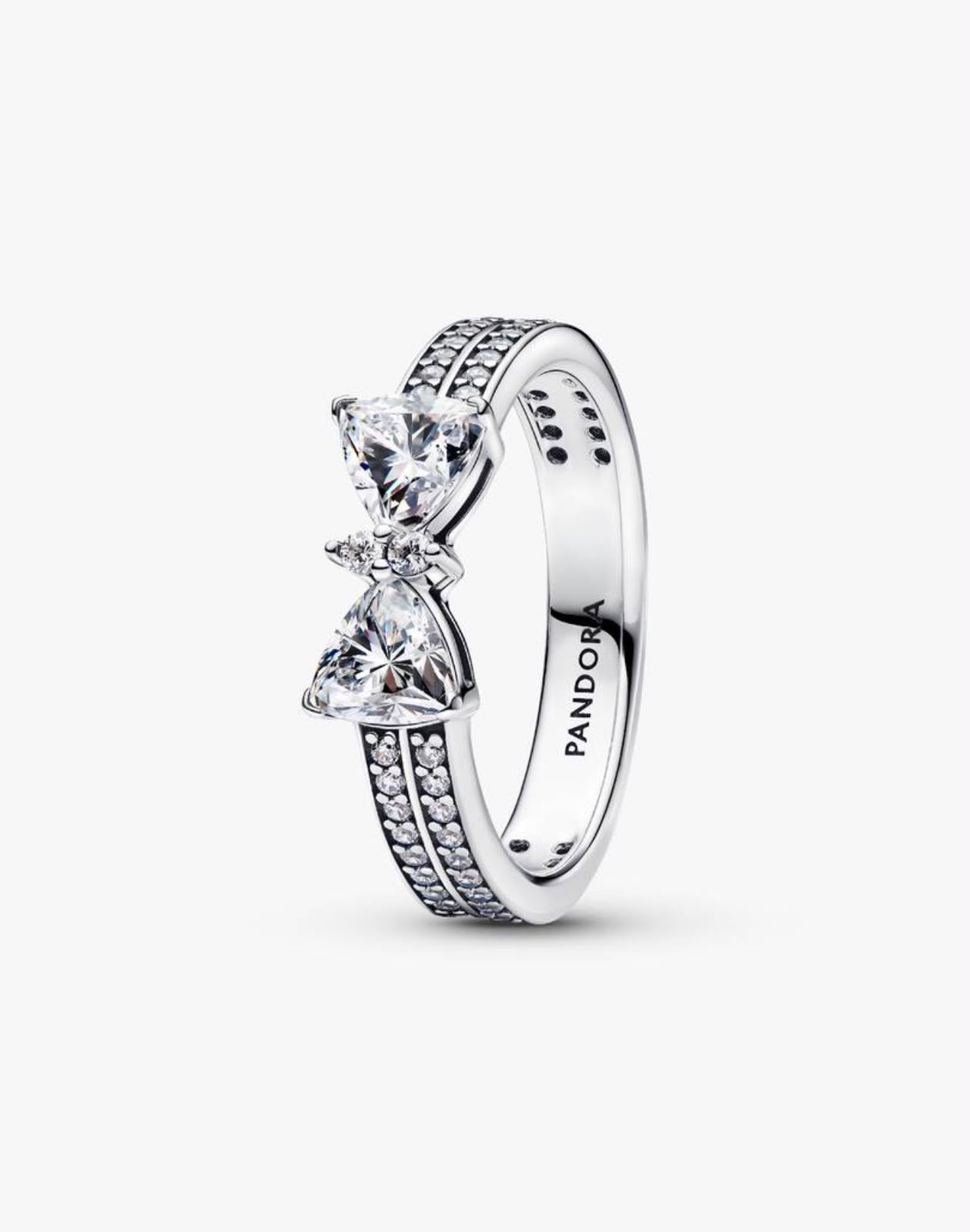 Anillo Pandora de doble fila con lazo brillante