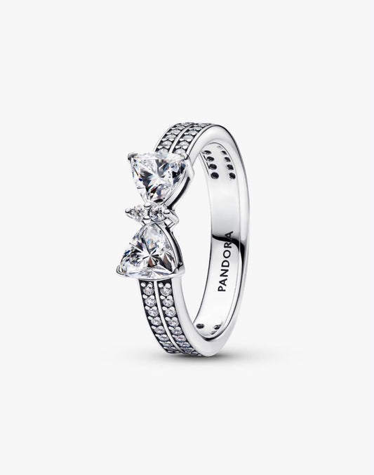 Anillo Pandora de doble fila con lazo brillante