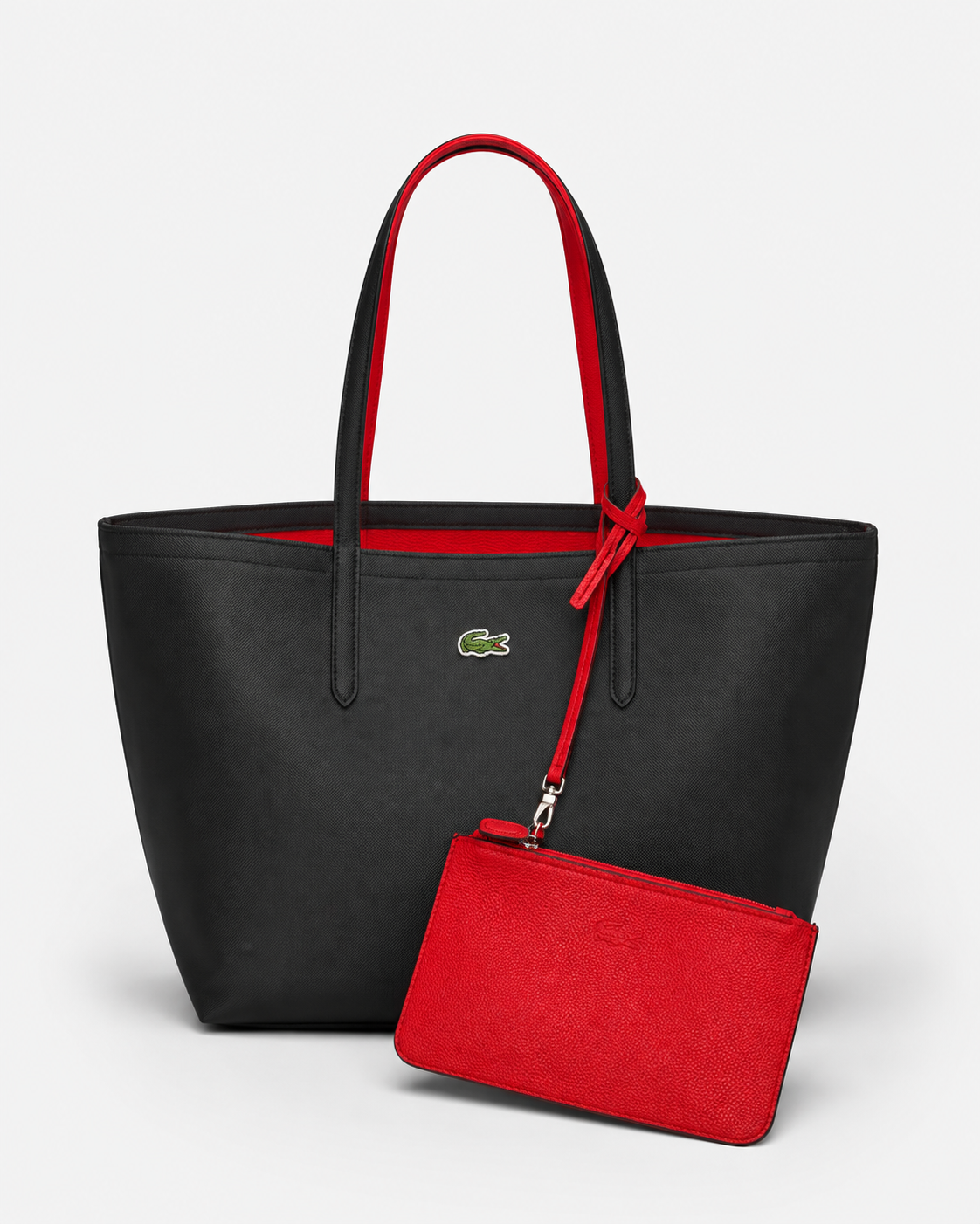 Cartera Lacoste Grande Con Bolsa De Mano De 2 Colores Negro Y Rojo