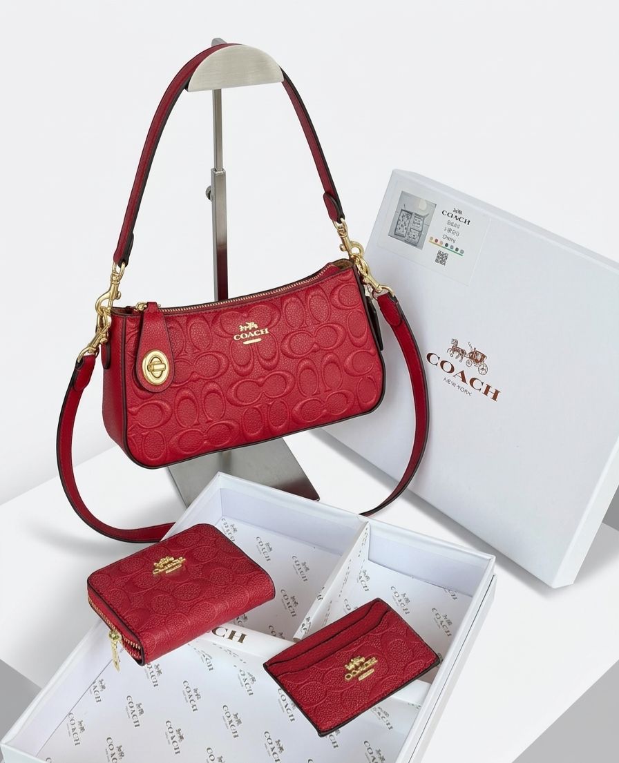 Set De Cartera Coach 3 Piezas en Rojo
