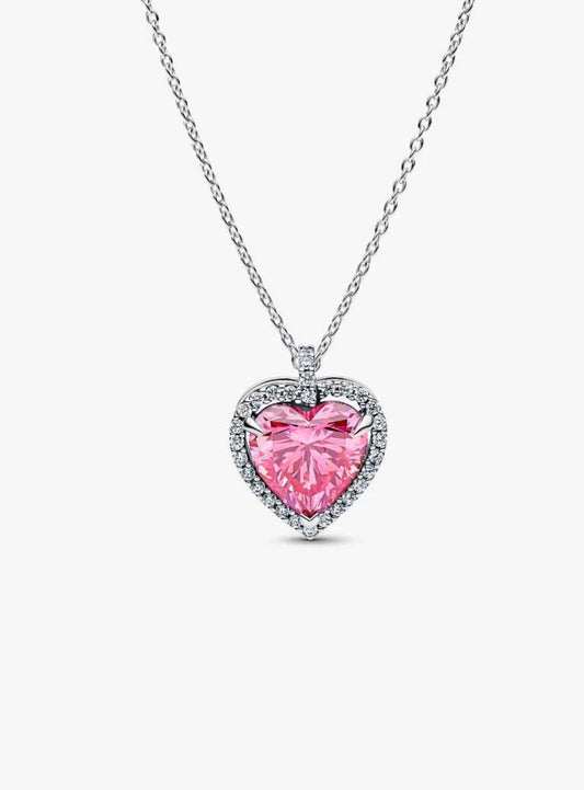 Collar Pandora Halo Corazón Rosa Grande