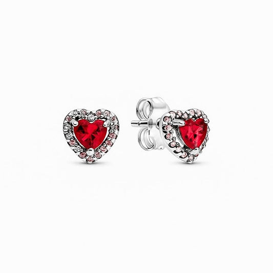 Aretes Pandora Corazones en Relieve Rojo