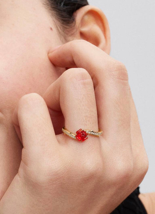 Anillo Pandora Rosa Encantada de La Bella y la Bestia de Disney