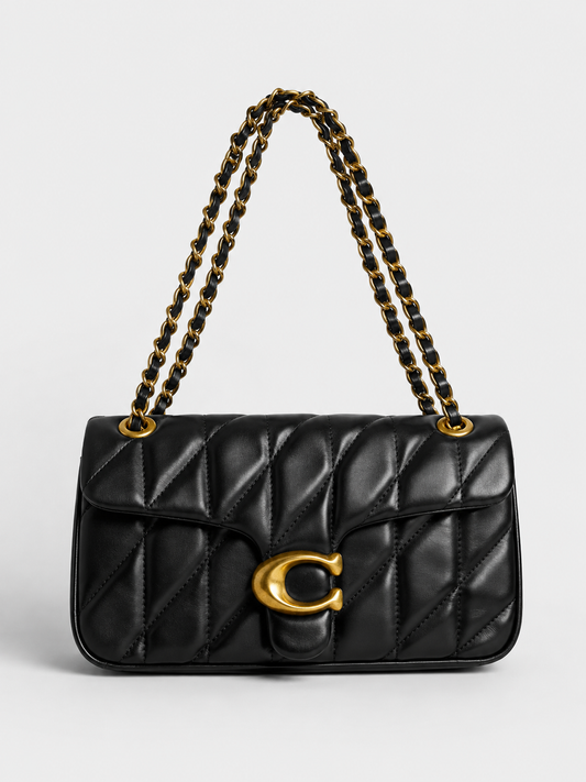 Cartera Coach Quilted Tabby 26 en piel napa acolchada color negro Dorado Con Caja
