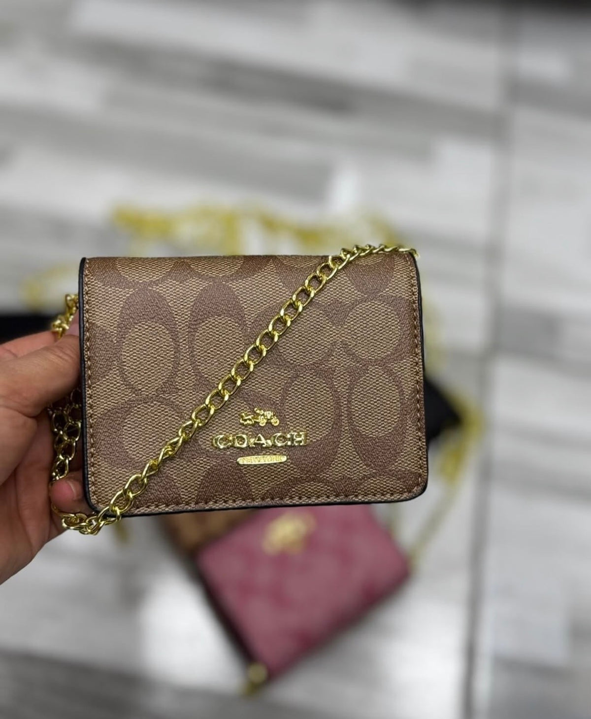Cartera Coach Mini Marrón De Cadena Con Caja