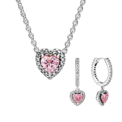 Set Pandora Corazón Rosa con Argollas