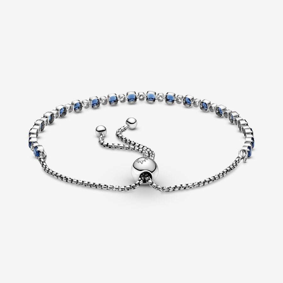 Pulsera Pandora Brillos Azules y Transparentes Cierre Deslizante