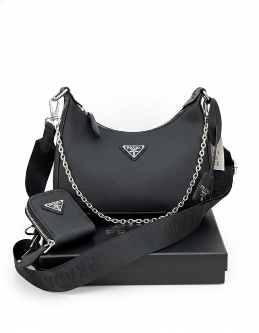 Cartera Dupe Prada Re-edition Negra 2 en 1