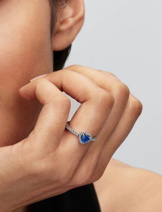 Anillo Pandora Corazón Azul Brillante