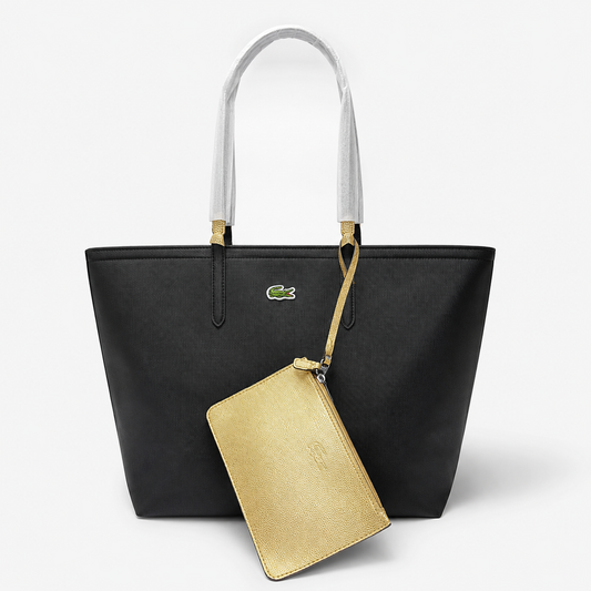 Cartera Lacoste Grande Con Bolsa De Mano De 2 Colores Negro Y Dorado