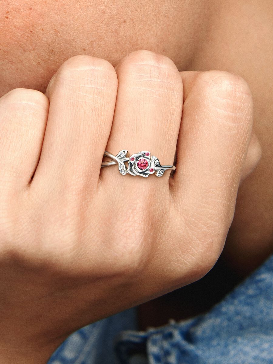 Anillo Rosa de la Bella y la Bestia de Disney Plata de primera ley