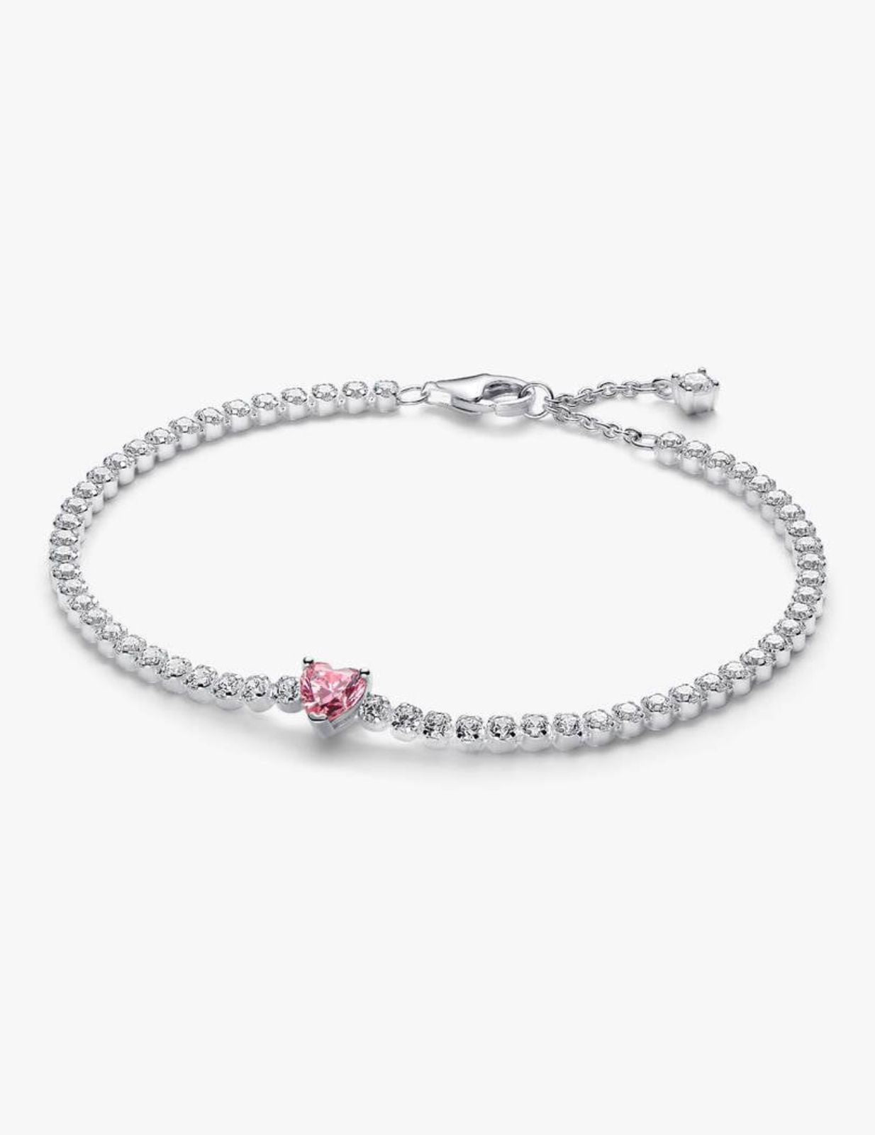 Pulsera Pandora de Tenis Corazón Brillante Rosa