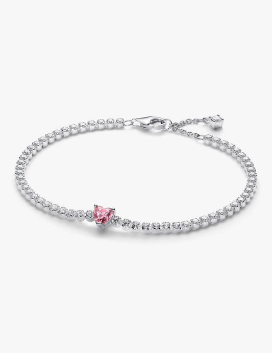 Pulsera Pandora de Tenis Corazón Brillante Rosa