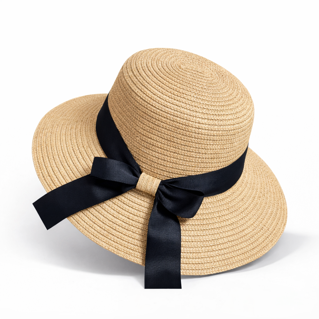 Sombrero Playero Mediano Oscuro Con Cinta Negra