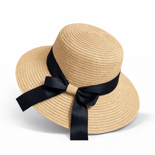 Sombrero Playero Mediano Oscuro Con Cinta Negra