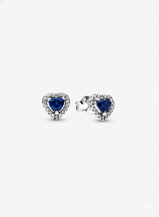 Aretes Pandora Corazones en Relieve Azul