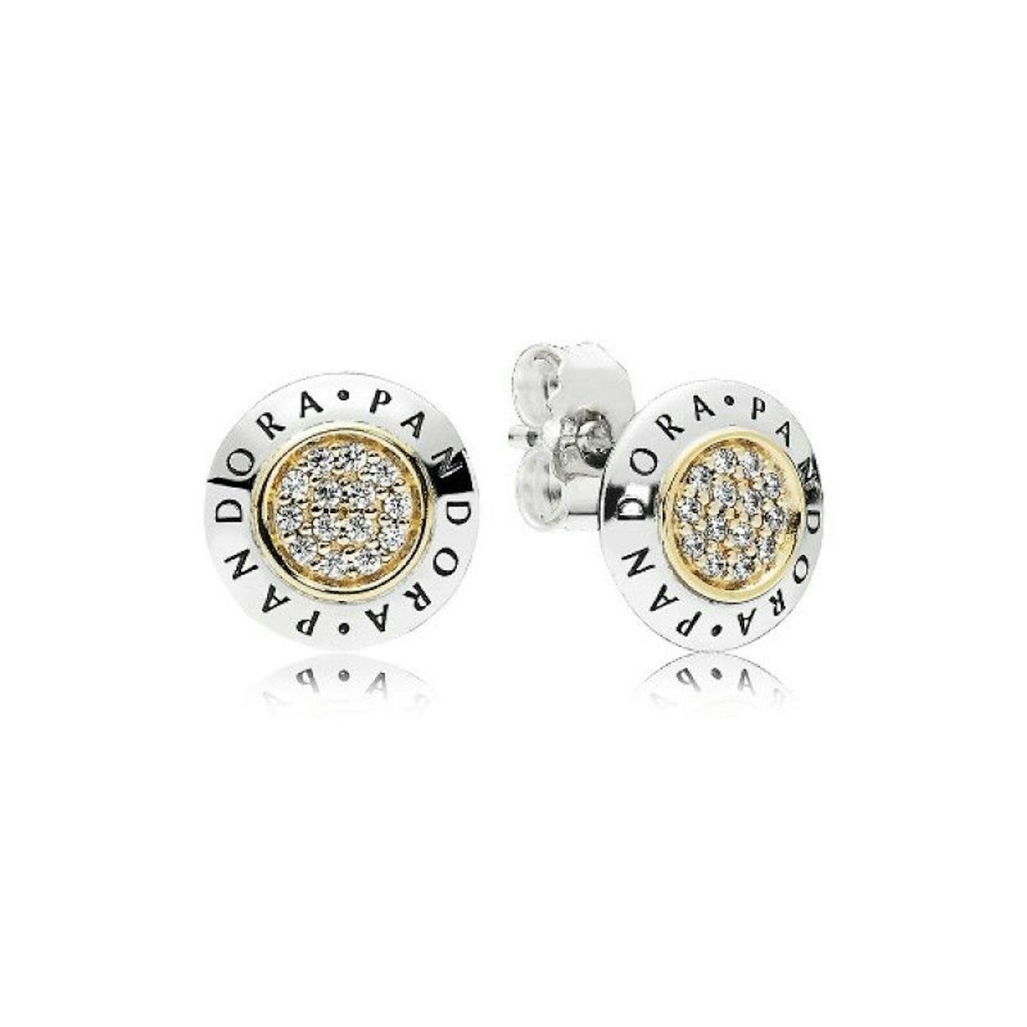 Aretes Pandora De Logo Con Zirconias Doradas