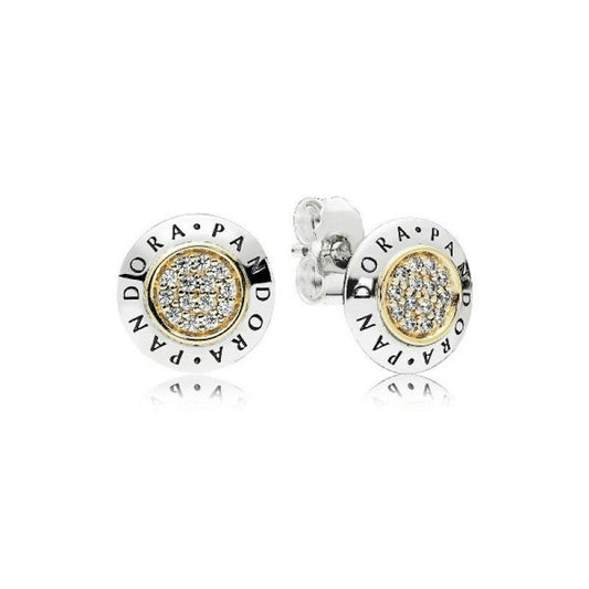 Aretes Pandora De Logo Con Zirconias Doradas