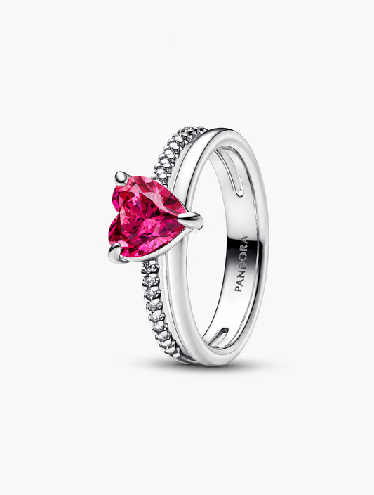 Anillo Pandora Corazón Fucsia Doble Banda