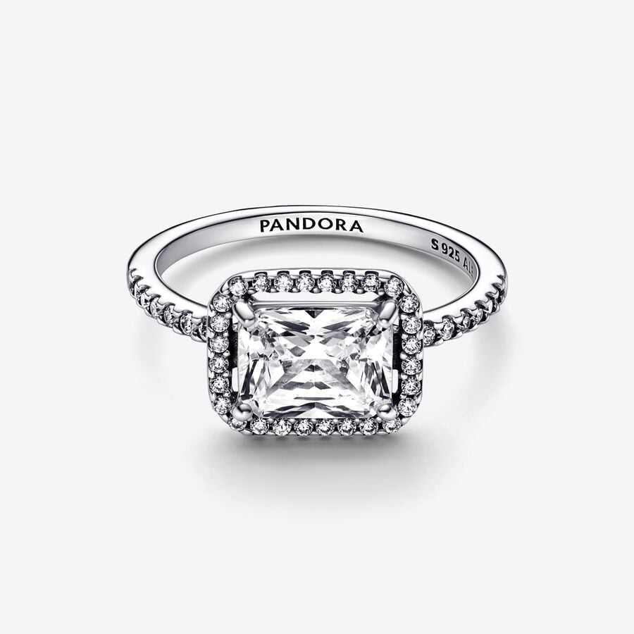 Anillo Pandora Halo Rectangular Brillante