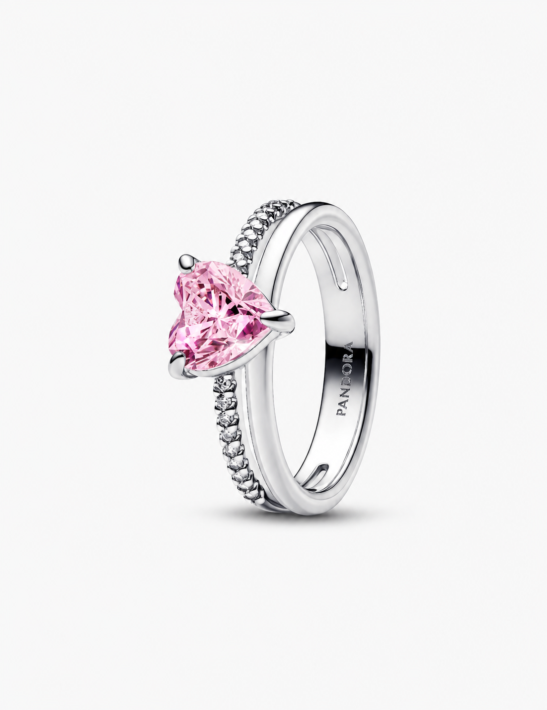 Anillo Pandora Corazón Rosa Doble Banda