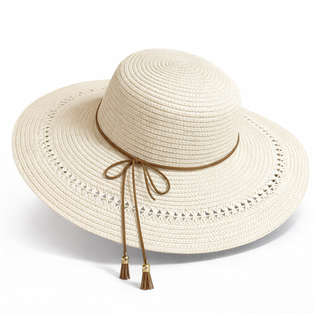Sombrero Playero Grande Con Cinta Café Larga