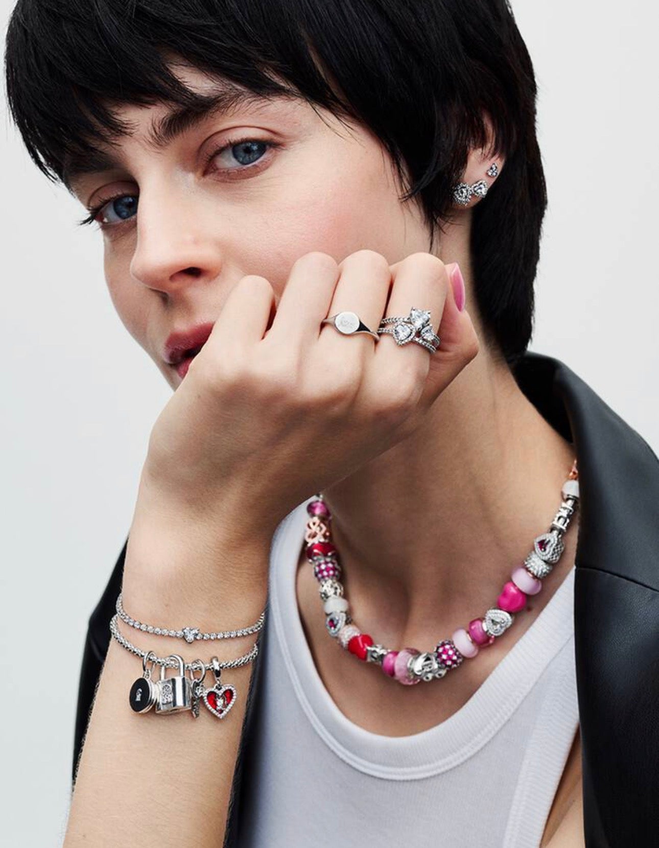 Pulsera Pandora de Tenis Corazón Blanco Brillante