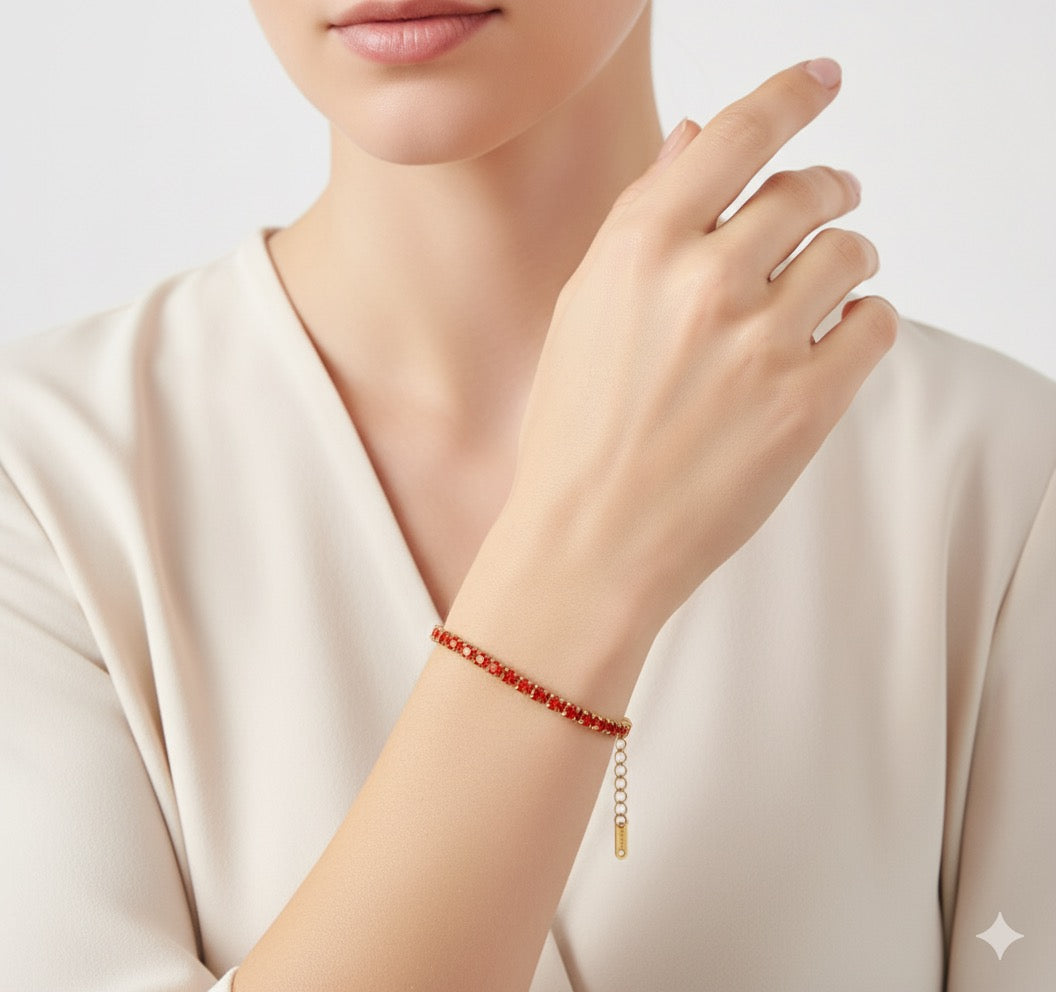 Pulsera De Tenis Brillante Roja