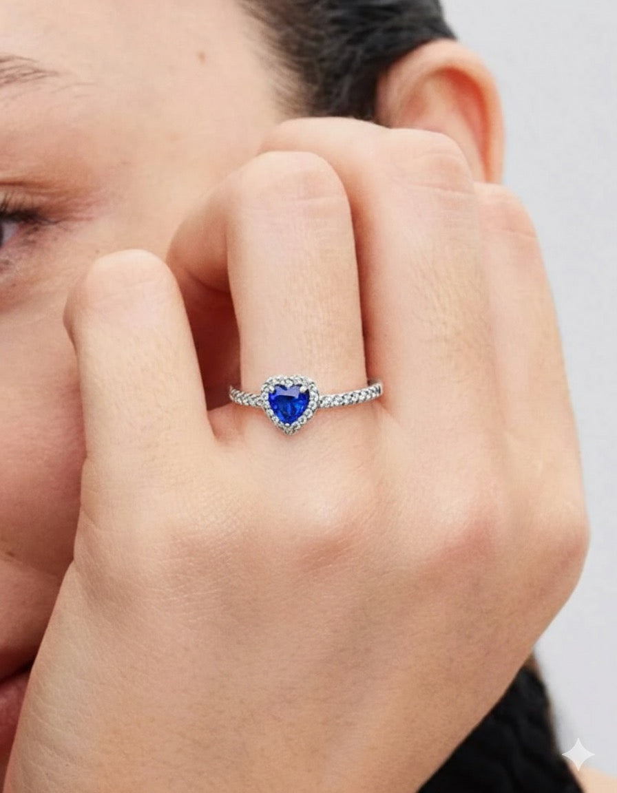 Anillo Pandora Corazón Azul Brillante