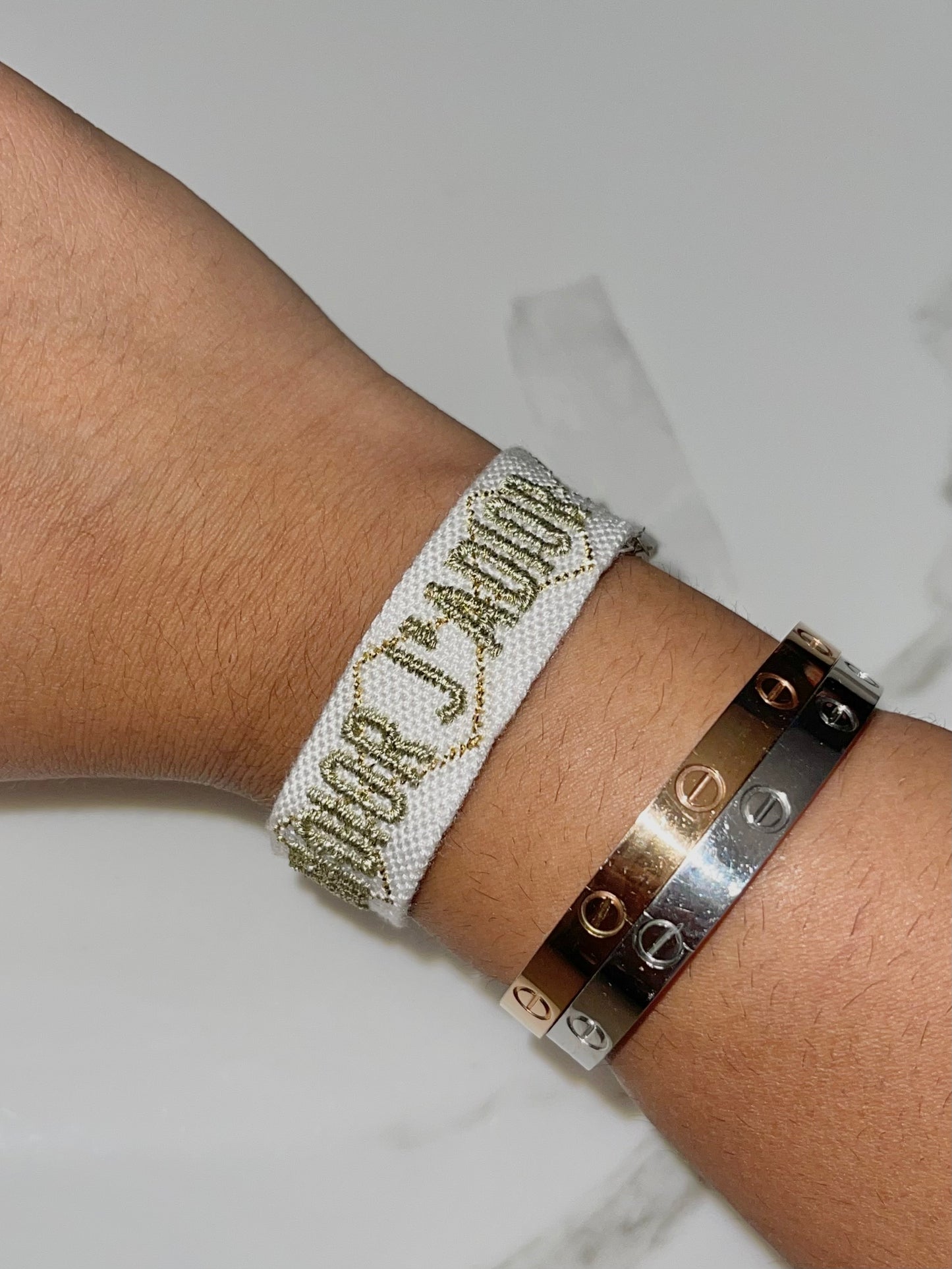 Brazalete De Tela Dior Blanco con Dorado