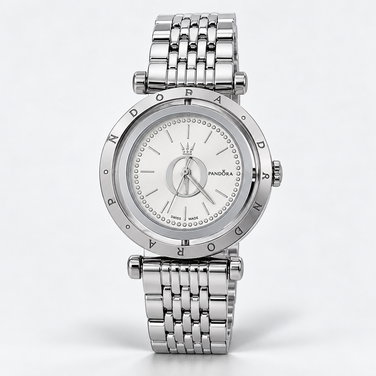 Reloj Pandora Centro Giratorio Brillante Plateado