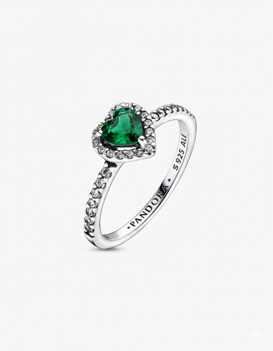 Anillo Pandora Corazón Verde Brillante