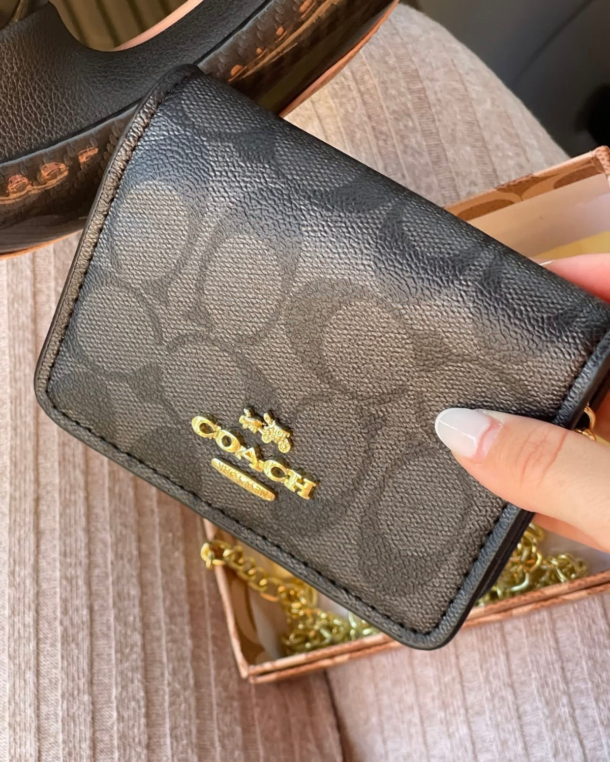 Cartera Coach Mini Gris De Cadena Con Caja