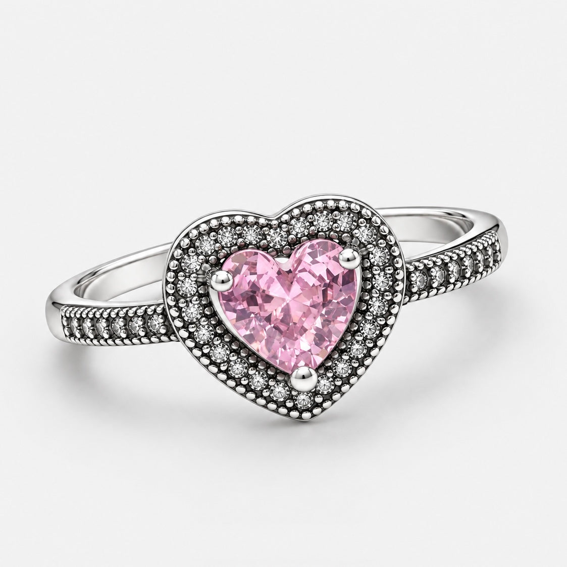 Anillo Pandora Corazón Brillante Grande Rosa