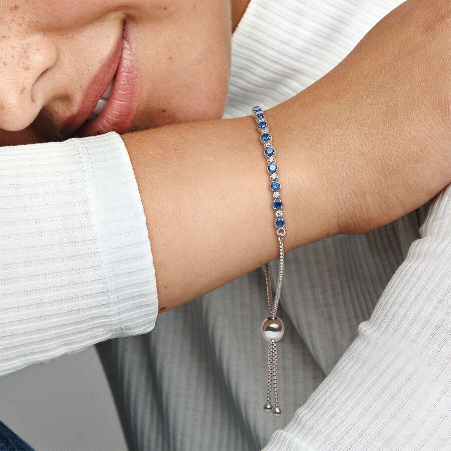 Pulsera Pandora Brillos Azules y Transparentes Cierre Deslizante